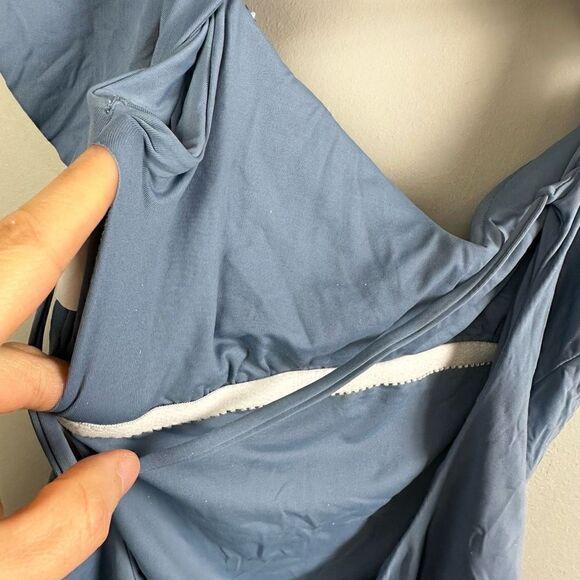 BEECA by Rebecca Virtue steel blue tiered ruffle off the shoulder swimsuit - Picture 8 of 8